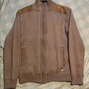 American Stitch Brown Zip Up Sweater with Stand-Up Collar